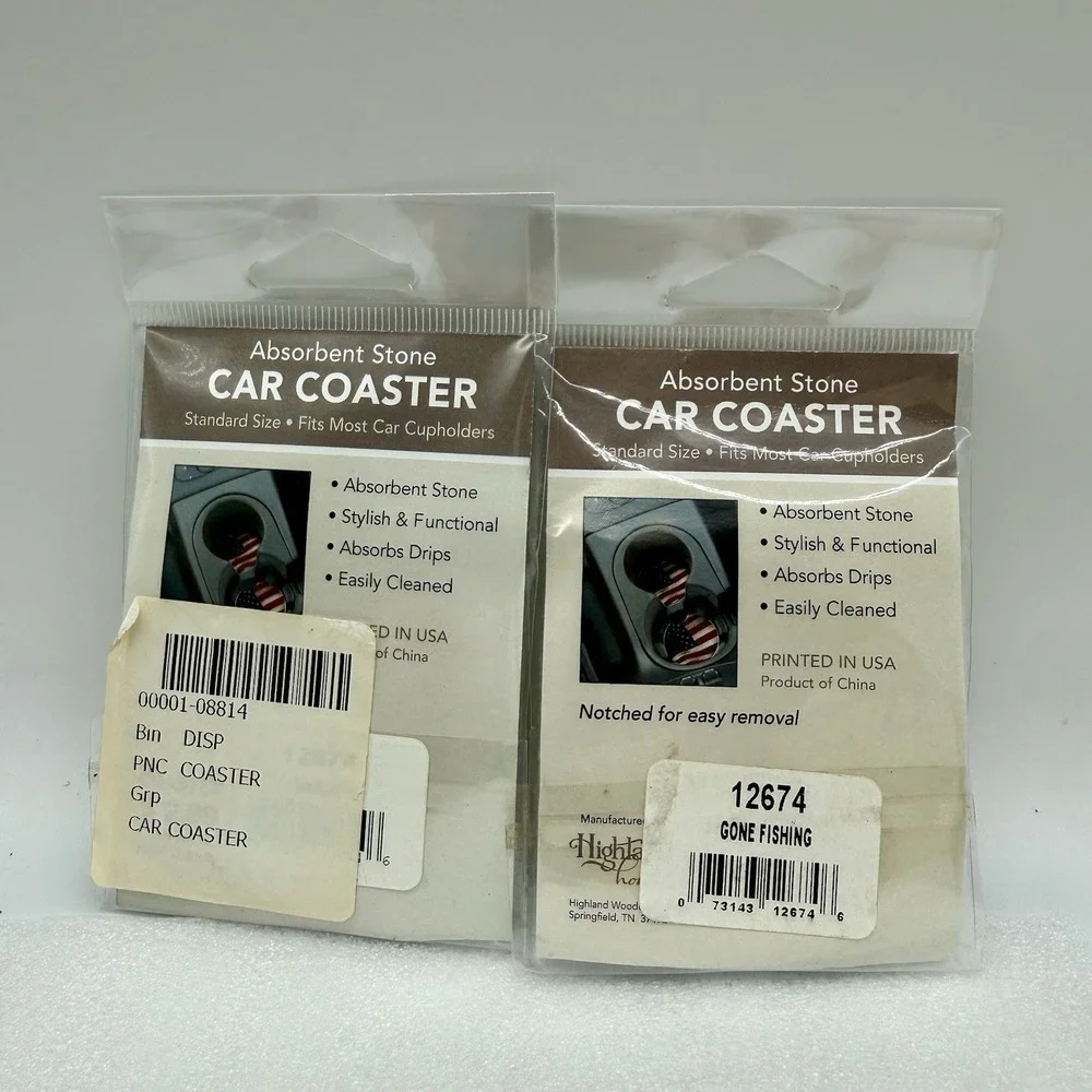 Highland Home Absorbent Stone Car Coasters Gone Fishing Lot of 2